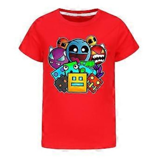 Geometry Dash -painatettu lasten T-paita pelaajille, pojat ja tytöt, tyylikäs lyhythihainen T-paita (9-10 vuotta, punainen)