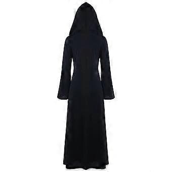 Dame Plus Size Halloween Hætteklædte Snøre Patchwork Langærmet Lang Kjole (S Khaki)