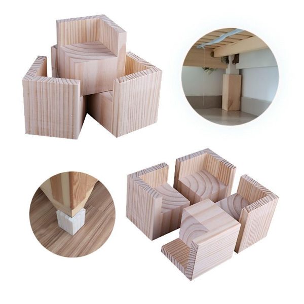 Sæt med 4 (størrelse: 5x5x5 cm) møbel løftere træ møbel risers