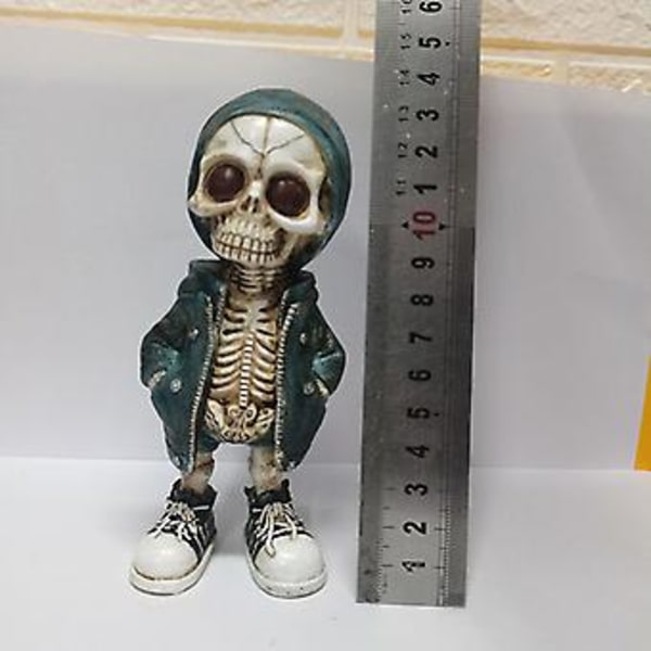 1 kpl 2023 Uusi Kylmä Luurankohahmo Resin-käsityö Suloinen Pieni Luuranko Muistomerkki Keräily Halloween-koriste Autokoriste (Sininen)