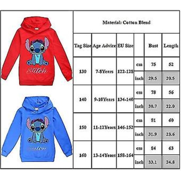 Lilo & Stitch Børn Drenge Piger Hoodie Casual Hættetrøje Trøje Toppe Trøje Aktivtøj 13-14 År Rose Rød