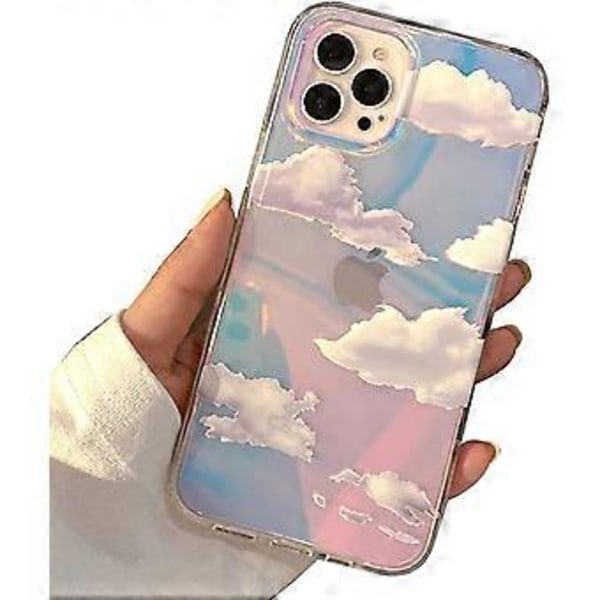 Sød Klar Holografisk Designet til iPhone 14 Pro Etui 6,1 tommer Udgivet, Stødsikkert Beskyttende Holdbart Telefon Etui Tyndt Cover til Hvid Sky Aes