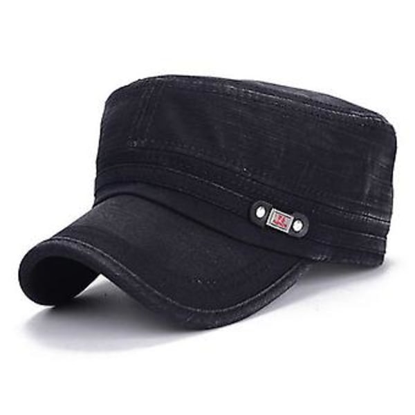 Unisex Retro Classic Army Cap Justerbar Militær Kadet Flad Top Hat (Sort)