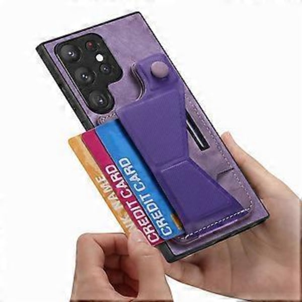 Skal för Samsung Galaxy S25 Ultra med Kortfack Ställ Retro Läder Baksida - Lila (Lila)