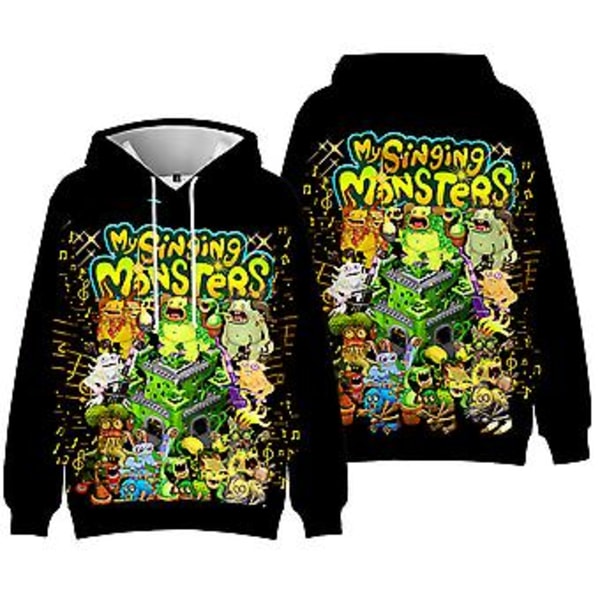 5-10 år Gutter Jenter Barn My Singing Monsters Genser 3D Trykk Hettestropp Casual Pullover Jumper Topper (9-10 år E)