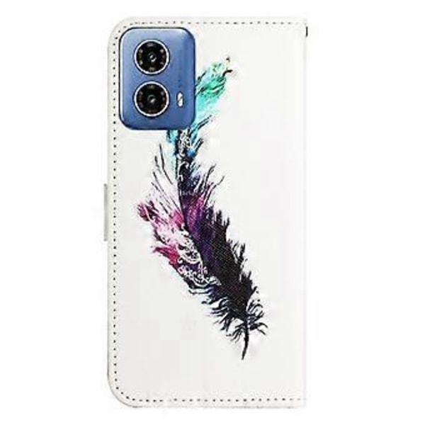 For Motorola Moto G45 5G/G34 5G Deksel 3D Kryssmønster Telefon Lommebok Deksel med Håndleddsstropp (Fjær)