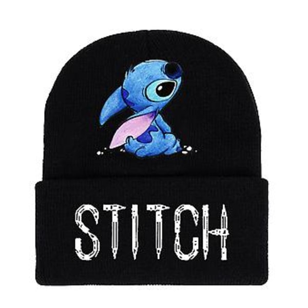 Unisex Lilo & Stitch Tegneserie Trykt Strikket Beaniehatt med Mansjett Vintervarm Skiløperhatt (E)