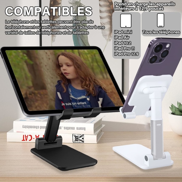 (Hvid) Foldbar Tablet Stand Mobiltelefonholder til Skrivebord Com