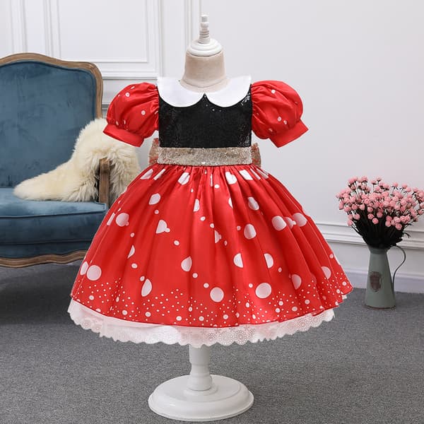 Flickklänning Mickey Minnie Out Barnkostym Prinsessklänning Kort