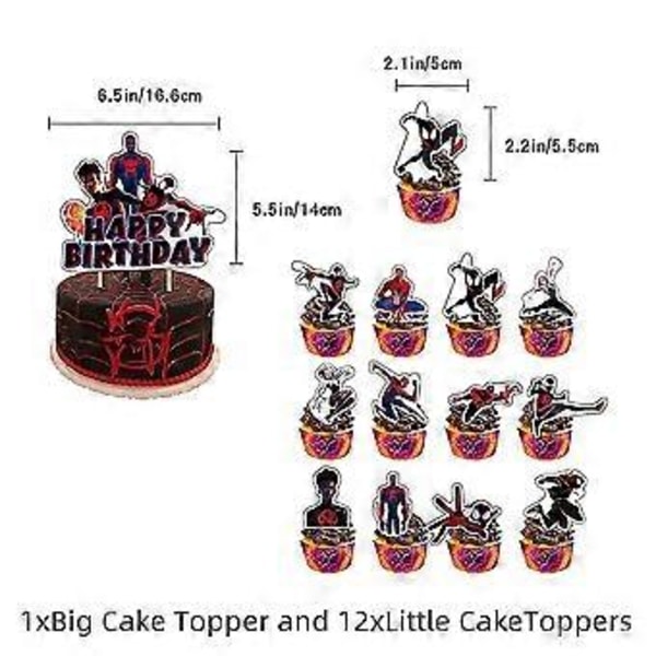 Spider-Man: Across The Spider-Verse Barnkalas Tillbehör Dekorationer Spiderman Ballonger Banner Tårtdekorationer Muffinsdekorationer Set