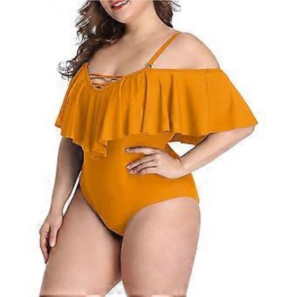 Plus Size Off Shoulder Ettdelt Badedrakt for Kvinner Magekontroll Badeklær(3X-Large Gul)
