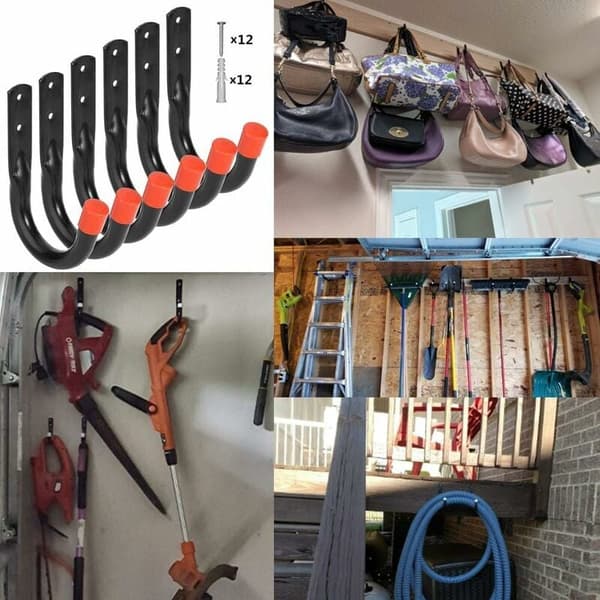 6 förvaringskrokar Tunga garagekrokar, universell väggmontering, U-