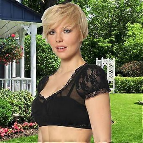 Dirndlblus Dam Djup V-ringning Kortärmad Spets Crop Top Oktoberfest Kostym 2023 Ny (XL Svart)