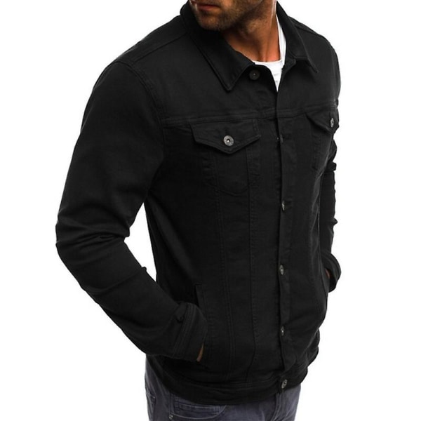 Men's Denim Jacket Classic Slim Fit Ripped Distressed Casual Trucker Jean Coat Black M