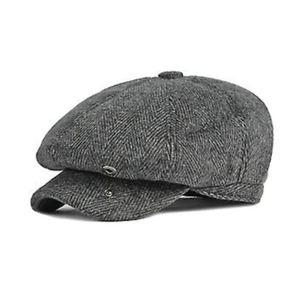 2022 Syksy Talvi Miesten Ruotokuvioinen Newsboy Lakki Naisten Lämpimät Korvasuojat Baretit Villainen Vintage Yksivärinen Maalarinhattu Isä Gorras A80 (Musta)