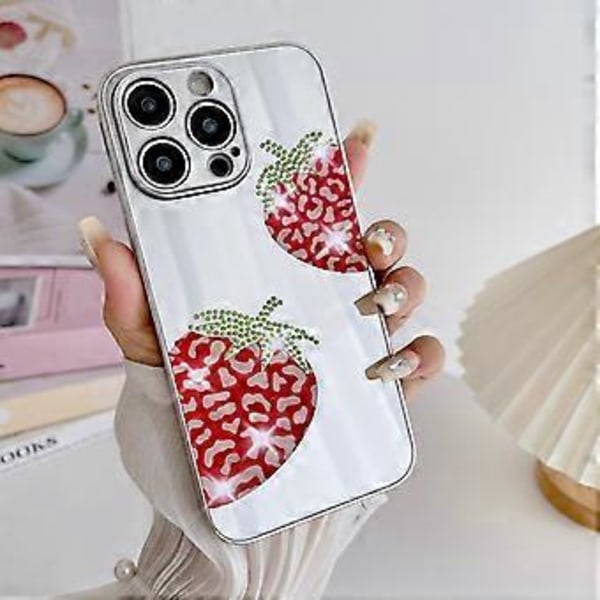iPhone 15 Pro Max -kotelo IMD hopeanvärinen TPU+PC strassikoristeinen puhelinkuori (tyyli C)