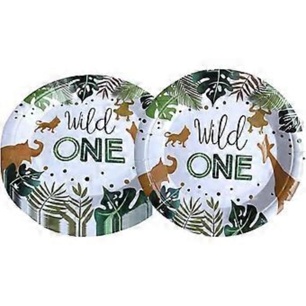 Wild One -synttärikoristeet, 20 lautasta ja 20 serviettiä, Djungel Wild One -teemainen synttärijuhlan koriste pojille