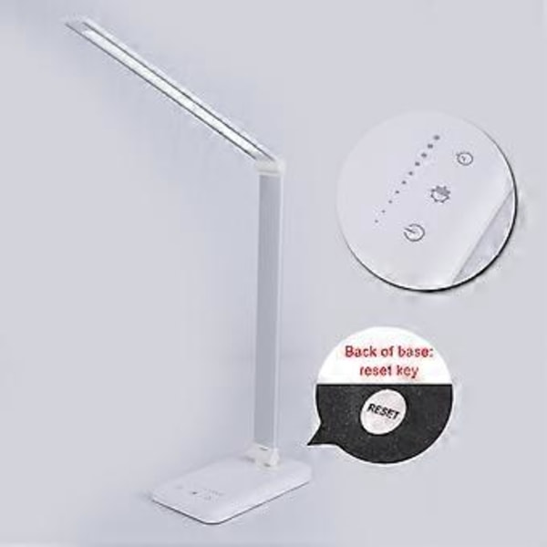 LED Skrivebordslampe, Touch-kontrol med hukommelsesfunktion, øjenvenligt LED-panel, dæmpbar til hjemmekontor, sengebord og kommodebelysning