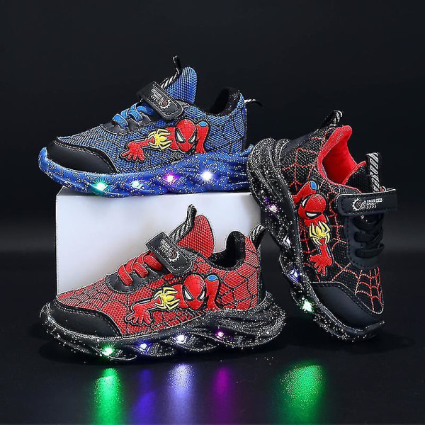 Spiderman Children's Shoes New Boys' Sneakers With Lights New Children's Shoes Blue 25