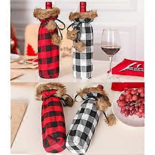 Plysj Drikkeflaskebeskytter, Julenisse Flaskeposer, Juleflaskeoppbevaring med Snøring Gaveinnpakning, Egnet for Standard 500ml Vinflaske