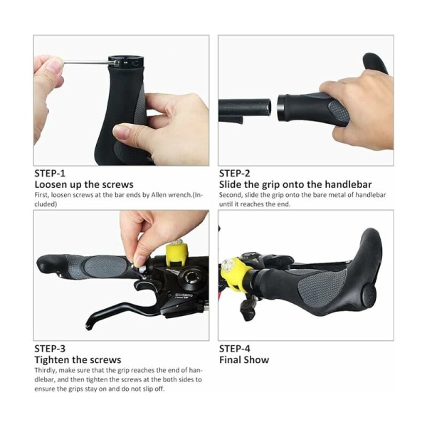 MINKUROW Cykelstyre Grip Halkfri gummi Mjuk Gel Insats Svart och Grå Bekvämt ergonomiskt grepp för MTB-cyklar