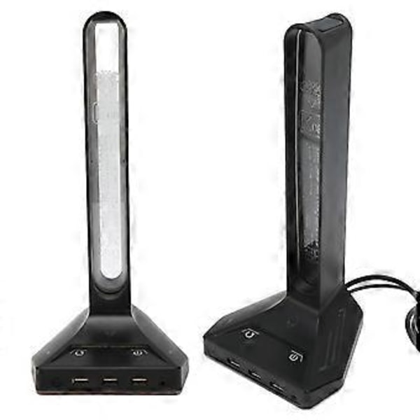RGB Gaming Headset Stativ med 3 USB-porter, 3 justerbare nivåer, Plug and Play, 1,2 meter kabel for kontor, Internettkafé