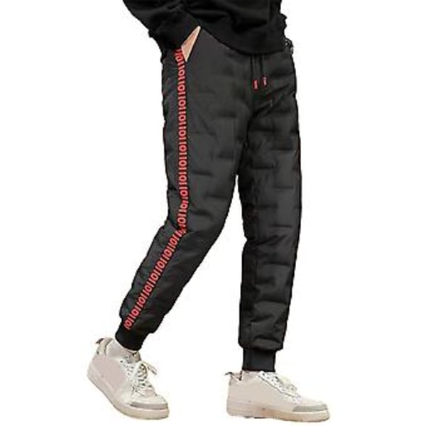 Efterårs- og vinterdunbukser med elastisk talje, snøre, ensfarvet, tykkere, varme bukser, vindtætte, snevarme bomuldsbukser (3XL rød sort)