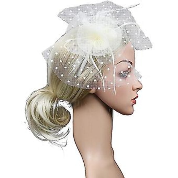 Fascinatorer til Kvinder Bryllupsfascinator Hat Blomst Mesh Fjer Pandebånd QA-Hvid