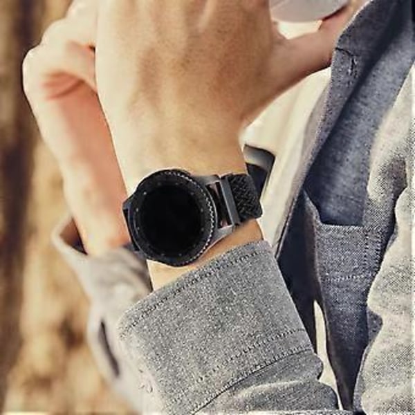 Nylon Sporttihihna, musta, 22 mm:n hihna, joka on yhteensopiva Samsung Galaxy Watch Active 2:n (40 mm / 44 mm) / Watch 3 41 mm:n / Watch 42 mm:n / Gear S2 Classicin kanssa