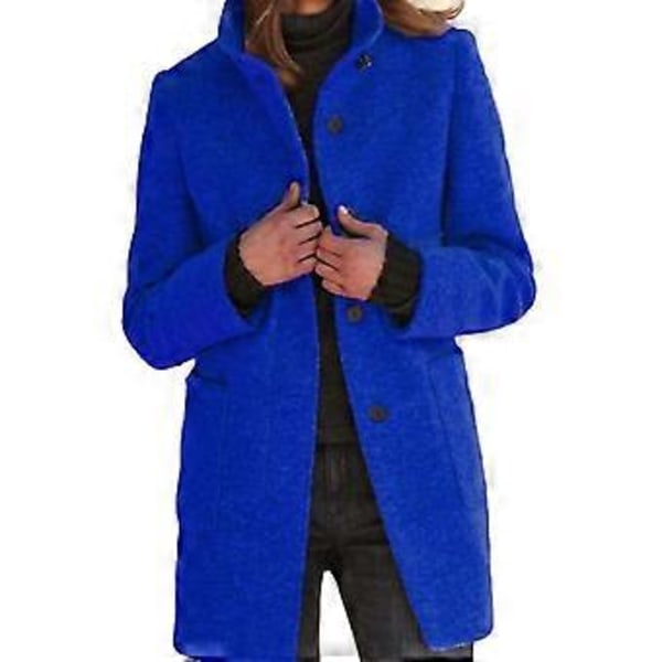 Kvinners Casual Tykk Blanding Stående Krage Enkelt Bryst Pea Coat (S Blå)
