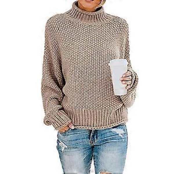 Dame Turtleneck Batwing Ærme Oversized Pullover Sweater S Hvid(S Khaki)