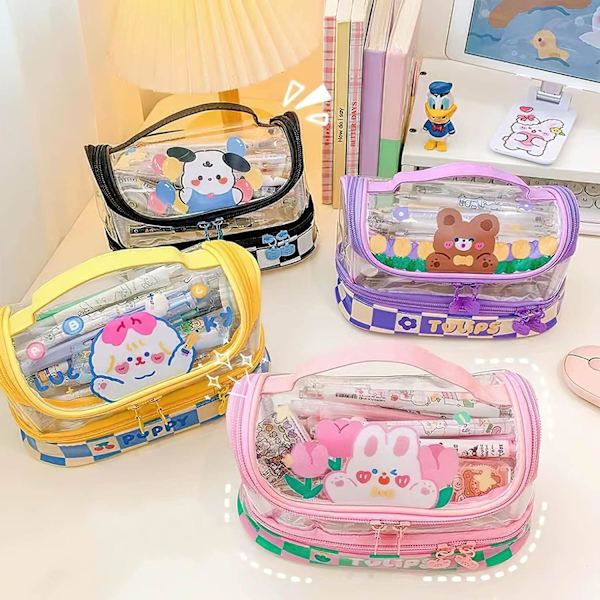 (Gul)…Kawaii Æstetisk Sød Klar Transparent Blyantsætui Taske Stor Kapacitet Stationery Pung Boksholder Organizer Af