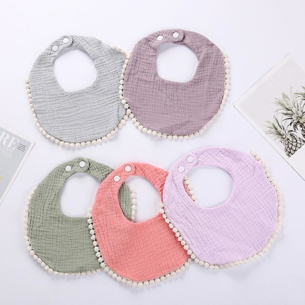 Baby Cotton Bib Toddler Wrinkle Pattern With Snap Buckle Saliva Towel Korean pink