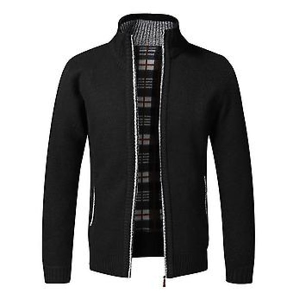 Fianao Tyk Cardigan til Mænd Åndbar Bomuldsblanding Behagelig Berøring Mænd Trøje til Daglig Brug (2XL Sort)