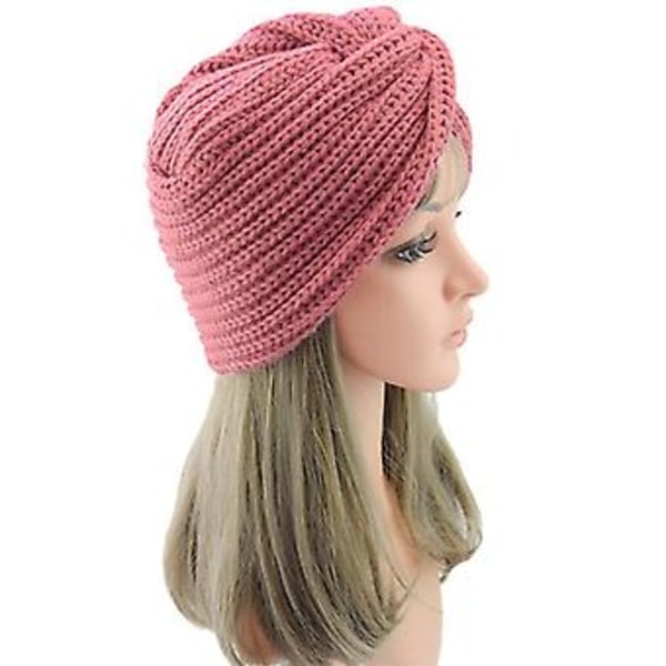Dametøj Vinter Strikket Turban Kryds Twist Wrap Cap Beanie Pandebånd Hat (Pink)
