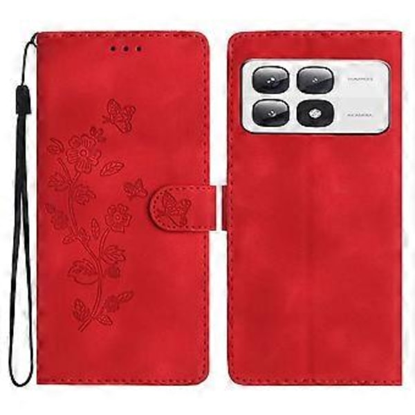 Xiaomi 14T Pro -kotelo, nahkaa, painettu kukkakuvio, puhelinkuoren lompakko rannehihnalla (Tyyli B)