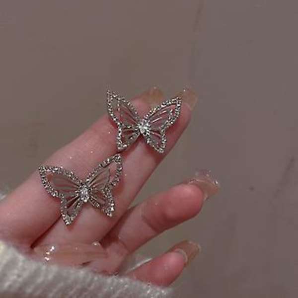 Dobbeltlags Hule Zirkon Sølvfarvede Butterfly Øreringe til Kvinder Personlighed Delikate Øreringe Fest Smykker Fødselsdagsgaver-ed1393 ( ED1075)