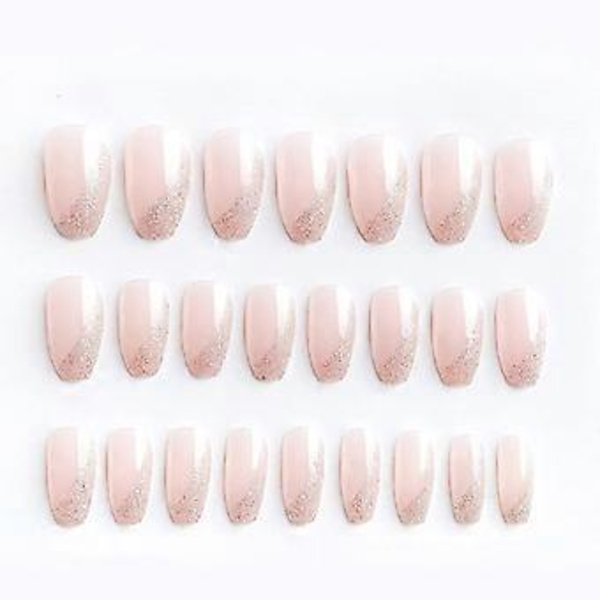 Press On Naglar - Rosa Glitter Falska Naglar, Söta Falska Naglar, Akryl Falska Naglar för Kvinnor och Flickor