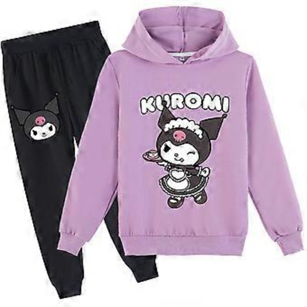 Kuromi Tryk-Tracksuit Sæt 6-10 År Piger Trøje Hættetrøjer Hættetrøje Toppe Jogger Bukser Sweatsuit Outfits (9-10 År Lilla)