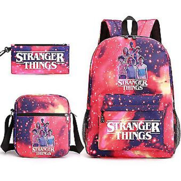 Stranger Things Ryggsäck Tre-delad Set Student Skolväska Canvasväska Y (Stjärna Röd)