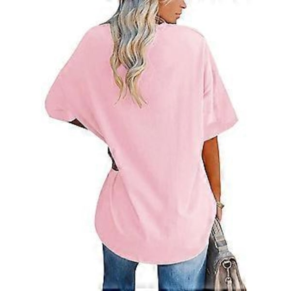 Naisten Löysä Lyhythihainen Toppi Puhdasväri Pudotus Olkapää Pyöreä Kaula Lyhythihainen T-paita Päivittäiseen Käyttöön (2XL Pinkki)