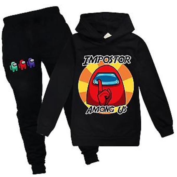 Among Us Printed Kids Tracksuit Hoodie Pants 2pc Set Sports Outfit(5-6 Years Black)