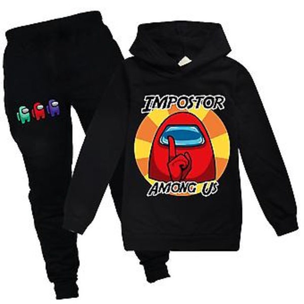 Among Us Tryckt Barn Tracksuit Hoodie Byxor 2-delars Set Sportkläder (3-4 År Svart)