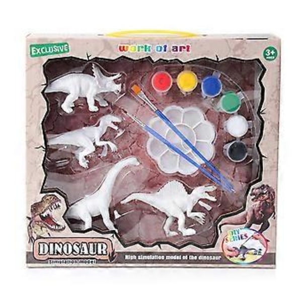 Barn 4st DIY Dinosauriemålning 3D Dinosauriefigurer Ritmodell Graffiti Färgläggningsleksaker