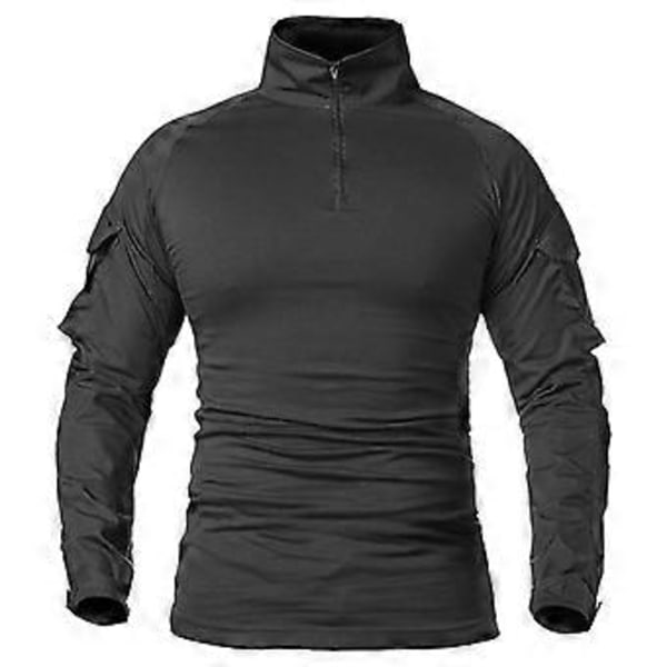 Herre Army Uniform Langærmet Kamp Skjorter Ensfarvet Bomuld Militær Taktisk T-shirt (L sort)