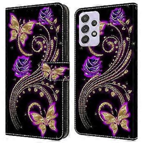 For Galaxy A52 4G Telefondeksel (Lilla Blomster/Sommerfugler)