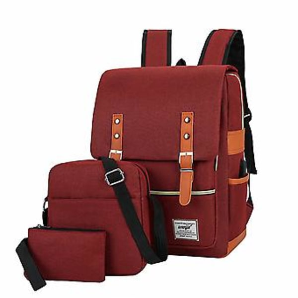 Resväska för män, utomhus, college, affärer, bärbar dator, skola, axelremsväska, liten ficka, 3-pack (röd)