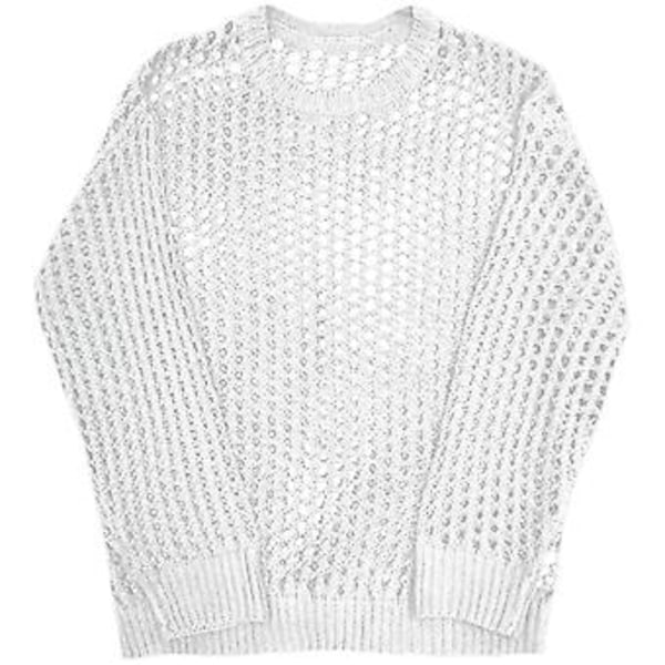Miesten Onto Mesh-verkkopaita, Yksivärinen Pyöreäkaula, Löysä Pitkähihainen Klubivaate Hip Hop Läpinäkyvä Elastinen Pusero Juhlapaita (2XL Valkoinen)
