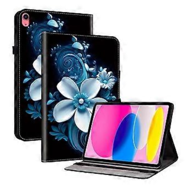 Til iPad (2025) / 10.9 (2022) Læder Etui Mønster Printet Stand Tablet Cover med Kort Slots (Sort Orkide)