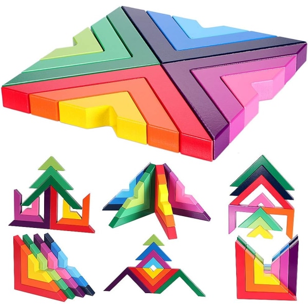Wooden Rainbow Educational Game Building Block Leke for barn B